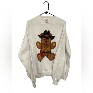 White vintage 90s Sheriff Teddy Bear‎ Sweatshirt with embroidered design